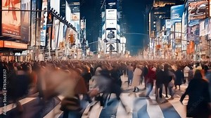 Time-lapse unrecognizable blurry lot of people crowd crossing city street , City Rush Hour in Motion, Abstract Time-lapse of Crowded Street Activity