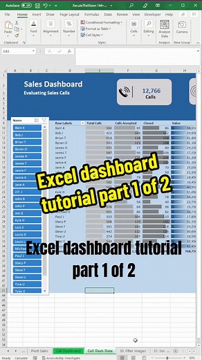 Full excel dashboard tutorial for sales calls using slicers, pivots, shapes, icons, all kinds of handy excel functions get applied in this exercise #tutorials #exceltips #excel #tutoriales #learnontiktok #learnexcel