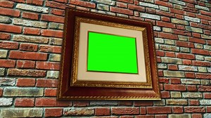 Motion along old brick wall with picture frame and chromakey