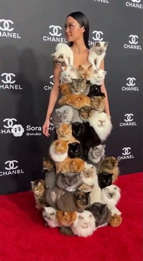 She Walked the Red Carpet Wearing a Dress Made of CATS 😳🐱✨ #cute #cat #funny