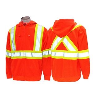 [Hot Item] Orange Hi Vis Work Hoodie Front High Visibility Construction Workwear Hoodie