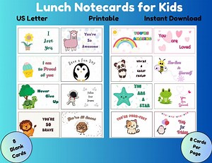 Printable Kids' Lunch Note Cards | Fun & Encouraging Lunchbox Notes | Instant Download for Parents - Etsy