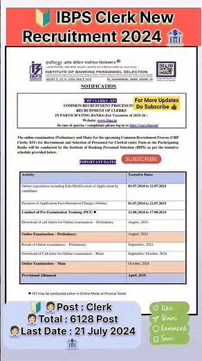 IBPS Clerk New Recruitment 2024 🏦 #ibps #clerk #bank #2024 #viral #education #exam #ytshorts
