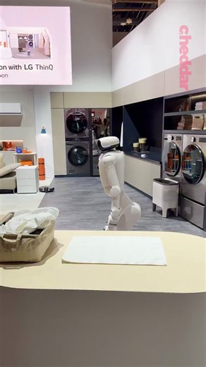 LG Electronics introduced its latest home robot, the CLOiD, during this week’s CES 2026 event in Las Vegas. This marks the company’s boldest move into domestic robotics to date. The robot’s dexterity and range of motion aim to replicate the versatility of human hands and arms, making it capable of handling various shape objects and repetitive tasks around the home. - #ces #ces2026 #lg #humanoid | cheddar news