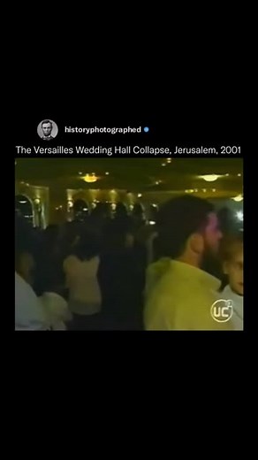 History Photographed on Instagram: "On May 24, 2001, the third floor of the Versailles Wedding Hall in Jerusalem collapsed during a wedding, killing 23 people and injuring 356. The disaster occurred as hundreds danced on a floor built using the faulty Pal-Kal construction method, later banned in Israel. Rescue efforts lasted until May 26, pulling three survivors and recovering the victims’ bodies."