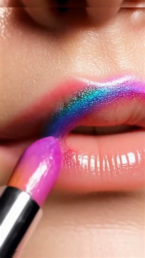 Lipstick moves and rainbow colors shine 🌈#RainbowLips #LipstickEffect #BeautyShorts #ViralShort