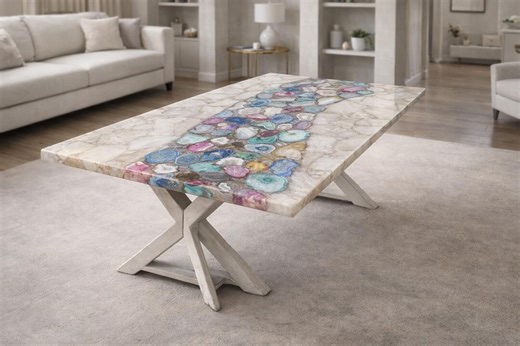 Agate Stone Dining Table, Large Handmade Luxury Coffee Table for Elegant Interiors - Etsy