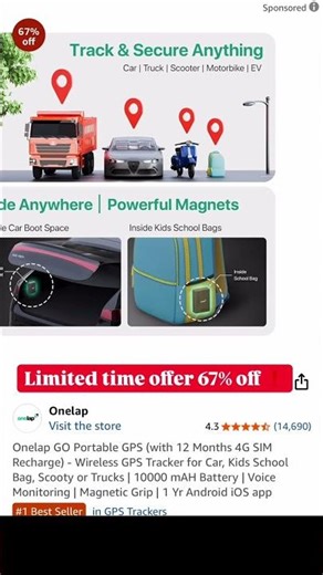 One lap GO Portable GPS (with 12 Months 4G SIM Recharge) - Wireless GPS Tracker for Car, Kids School