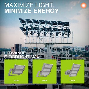 With the #LEDVANCE Floodlight Max, light up large open areas, such as stadiums and construction sites up to 135lm/W, with energy savings up to 45%. Very bright, robust and durable, our product has no upper output when at 0° tilt. With mounting bracket for up to 180° tilting, this light is available with 10°, 30° and 60° symmetric beam angles, as well as 50°x110° asymmetric light distribution. ➡ https://bit.ly/3tOmNX4 مع #LEDVANCE Floodlight Max، يمكنك إضاءة المناطق المفتوحة الكبيرة، مثل الملاعب