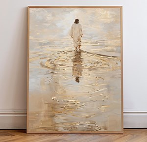 Jesus Christ Walking on Water, Christian Art, Digital Jesus Portrait, I Will Walk With Christ LDS, Jesus Oil Painting, Bible Verse Wall Art - Etsy