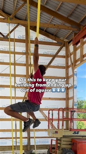 Paul Marshall • MR Post Frame on Instagram: "It happens because the early checks + bracing get skipped. Before you move forward, make sure you’re: ✅ checking string lines when setting foundation brackets ✅ securing the structure with straps/chains during framing before the sheathing goes on That’s how you keep everything straight, tight, and easier to finish. Save this so you don’t fight your building later. 👊🏼"