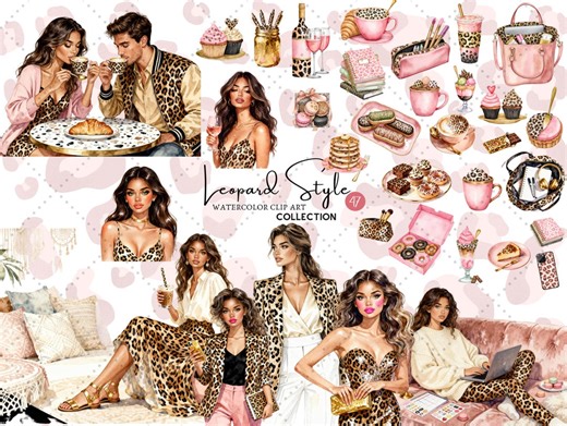 Leopard Style Clipart Bundle Fashionable Animal Print Patterns, Spots Wild Cat Designs for Planner, Decor, Stickers Crafts - Etsy