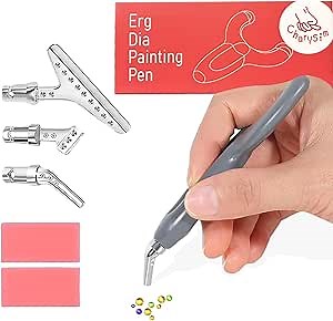 CharySim Ergonomic Diamond Art Painting Pen, DP Art Accessories with 3 Metal Tips, 5D Diamond Drill Pen Kit for Adults, Resin DP Tool for Beginner, Comfort Grip, Faster Drilling (Gray)