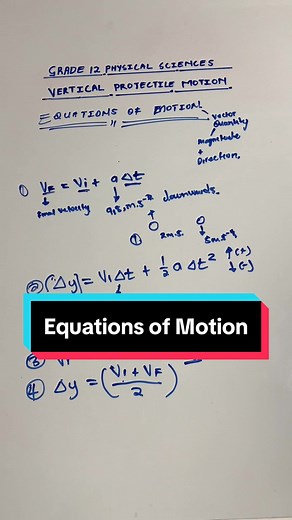 Grade 12 Vertical Projectile Motion Equations of Motion