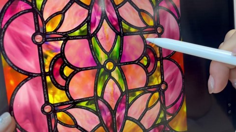 Original Hand Drawn Stained Glass Window Film Patterned Art, Double-Sided Watercolor Decorative Window Film for Glass Window, Art Floral Vintage Home Decor Cling 16.9"X118.1"