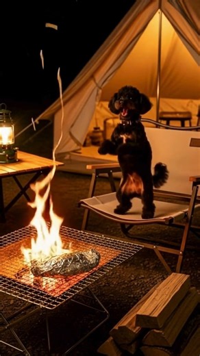 🐶トイプードル、焚き火で焼きイモ作ったらこうなった🔥