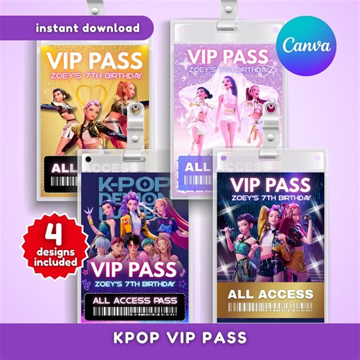 Kpop Demon Hunters Birthday VIP Pass, Huntrix ID Badge, K-pop Party Pass, Printable Kpop VIP Card, Huntrix Saja Boys, Kpop Party Printables - Etsy