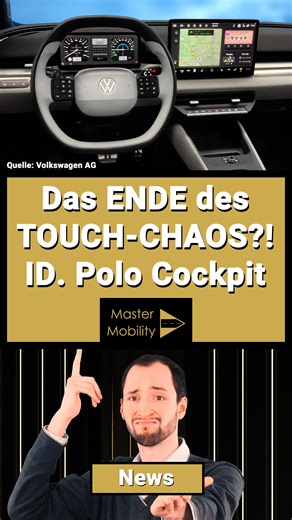 Master Mobility on Instagram: "Jetzt auf YouTube bei Master Mobility! BEDIENUNG WIE FRÜHER?! VW räumt ENDLICH Touch-Chaos auf & setzt auf neue Bedienlogik! ID. Polo 2026 VW dreht beim Cockpit spürbar um: Im kommenden ID. Polo setzt der Hersteller wieder auf intuitive Bedienbarkeit mit physischen Tasten, eigener Klima und Warnblinker-Leiste und einem klassischen Drehregler für Audio. Dazu kommen Retro-Ansichten im Digitalcockpit, ein erweitertes ID.Light und neue Software-Funktionen. Alle weitere