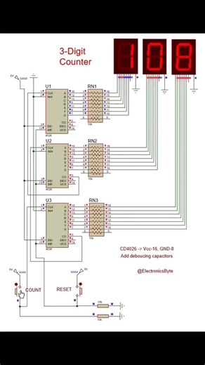 Electronics Byte on Instagram: "3 Digit Counter #circuit #electronics"