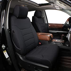 EKR Custom Fit Tundra Car Front Seat Covers for Select Toyota Tundra Double Cab 2014 2015 2016 2017 2018 2019 2020 2021 - Front Row Only Leatherette (Black)