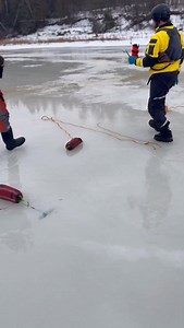 We’ve ‘stolen’ from several other disciplines to create surface ice rescue techniques: the V-thread anchor is used by ice climbers for repelling or climbing without having to leave ice screws behind…we can use it for ice rescue to make a strong anchor, or multiple anchors, if we need to set up a rope system (most likely to recover a stuck snowmobile, gear sled, or other equipment). A few points: - use the longest ice screw(s) available (19cm ), to leave enough ice above the holes to make a stron