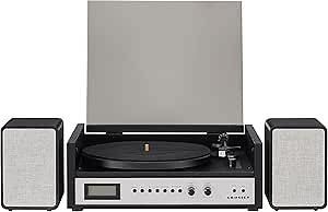 Crosley CR7017B-BS Coda 3-Speed Bluetooth Turntable and FM Radio Shelf System with Matching Stereo Speakers, Black