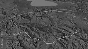 Vayots Dzor, province with its capital, zoomed and extruded on the bilevel map of Armenia in the conformal Stereographic projection. Animation 3D