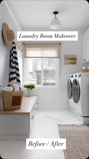 Before & After: Laundry Room Refresh 🧺✨ What began as an outdated laundry space is now a polished, thoughtfully designed room that makes everyday routines a little easier — and a lot better looking. We elevated the finishes, updated the cabinetry, improved lighting, and added smart storage solutions that bring order, warmth, and style to a space every home relies on. The transformation is all about clean lines, better flow, and materials that stand up to real use while still feeling high-end. A