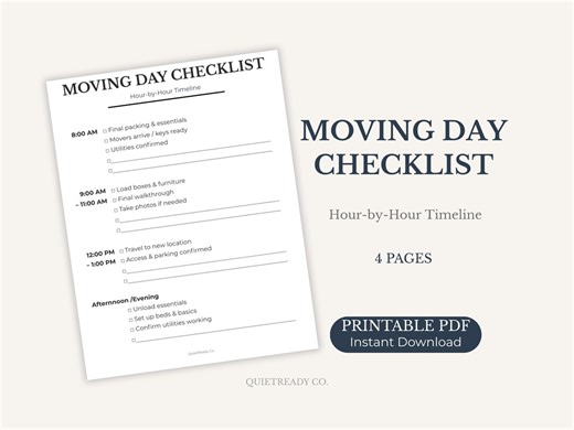 Moving Day Checklist Printable | Hour-by-hour Moving Timeline | Stress-free Move Organizer PDF - Etsy