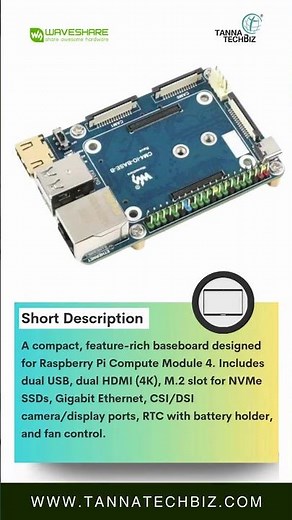 Waveshare Mini Base Board (B) for Raspberry Pi CM4 | NVMe SSD, Dual HDMI, RTC & Fan Support
