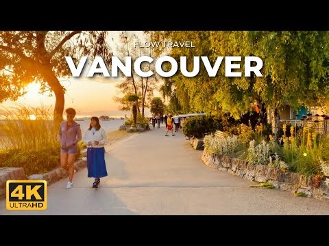 [4K] English Bay Beach Vancouver Walking Tour with a beautiful sunset | Vancouver, Canada