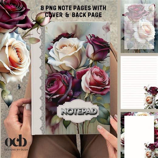 Watercolor Floral Notepad PNG Bundle | Printable Cover, Back & 6 Inside Page Designs | Floral Stationery Templates | Digital Download - Etsy