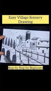 Easy Village Scenery Drawing | Step-by-Step #art #drawing #shorts #yshorts