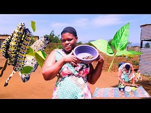 African woman Cooking mopane worms 🪱 & Beans Leaves Recipe 🍃 | Unique style 🤯 African village life