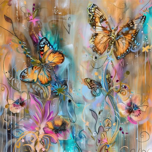 Dreamy Pastel Digital Papers, Mixed Media Butterflies & Floral Backgrounds for Scrapbooking, Collage, Mixed Media, DIY Crafts, 12x12 I DP396