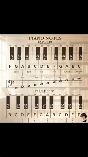 Piano Notes - Bass Clef and Treble Clef #piano