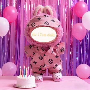 Clothes for Labubu, Sailor Costume for Big into Energy Labubu, 3PCS Sailor Hat Shirt Overalls Set Outfit for 17cm Dolls (White Sailor)