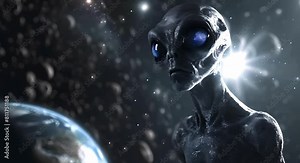 Alien Observes Supernova Explosion in Space, Mesmerized by Light Against Dark Planet. Concept Space Exploration, Supernova Observations, Alien Encounters, Interstellar Phenomena, Cosmic Spectacle