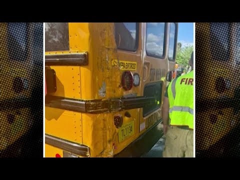 Video shows moments train clips school bus full of kids