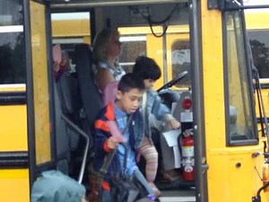 Getting off the bus at school - September 8, 2009