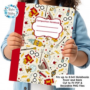 Printable Composition Notebook Book Cover Wizard Magic School House PNG PDF