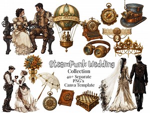 Steampunk Wedding Clipart Bundle | High-resolution Pngs | Vintage Mechanical Wedding Graphics for Invitations, Planners & Crafts - Etsy