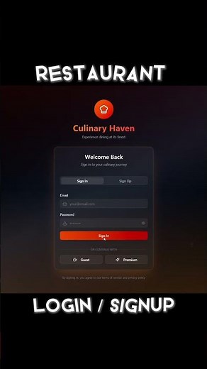 Restaurant Login/Signup Page UI | Modern Animated Auth Screen 🔥 | PureBuay #webdevelopment