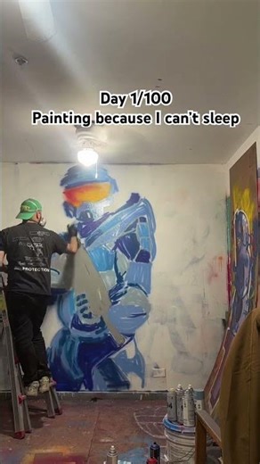 Day 1/100 painting because I can’t sleep. Master Chief #halo #spraypaint #art