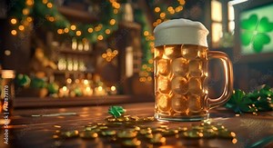 Block calendar for St Patrick's Day, March 17, with green beer and pot of gold