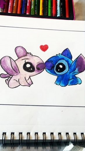 Draw Easy Disney Stitch and Angel #drawing #stitch #angel #kidsdrawing #art #crayon #youtubeshorts