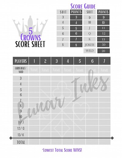 Score Sheet - 5 CROWNS - .pdf, .png - Etsy
