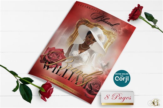 Red Roses Funeral Program, 8 Page 11x17, 8.5x11 - Etsy