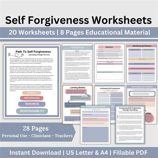 Self-forgiveness Journal: CBT Workbook, Self-compassion Prompts (PDF Printable) - Etsy