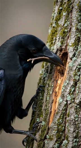 This Crow Uses a Tool Like a Human 😳 #crow #wildlife #nature #animals #shorts #animalpov